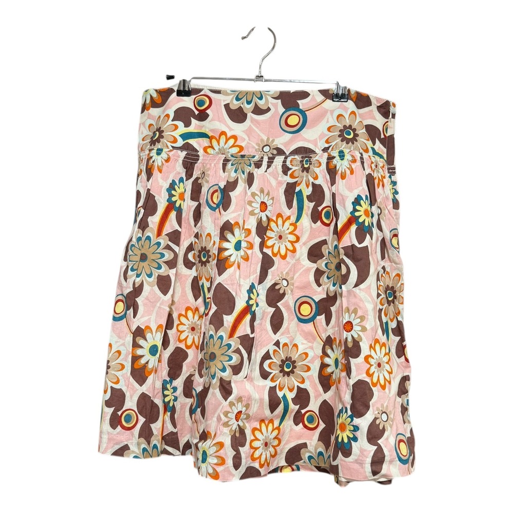 Old Navy Floral Skirt Women 8 Pink‎ Brown Excellent Low Waist Retro Mod Cotton